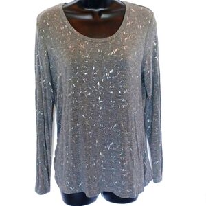 Lisa Rinna Gray & Silver Stretch long sleeve Top, comfy, stretchy,  oversized
